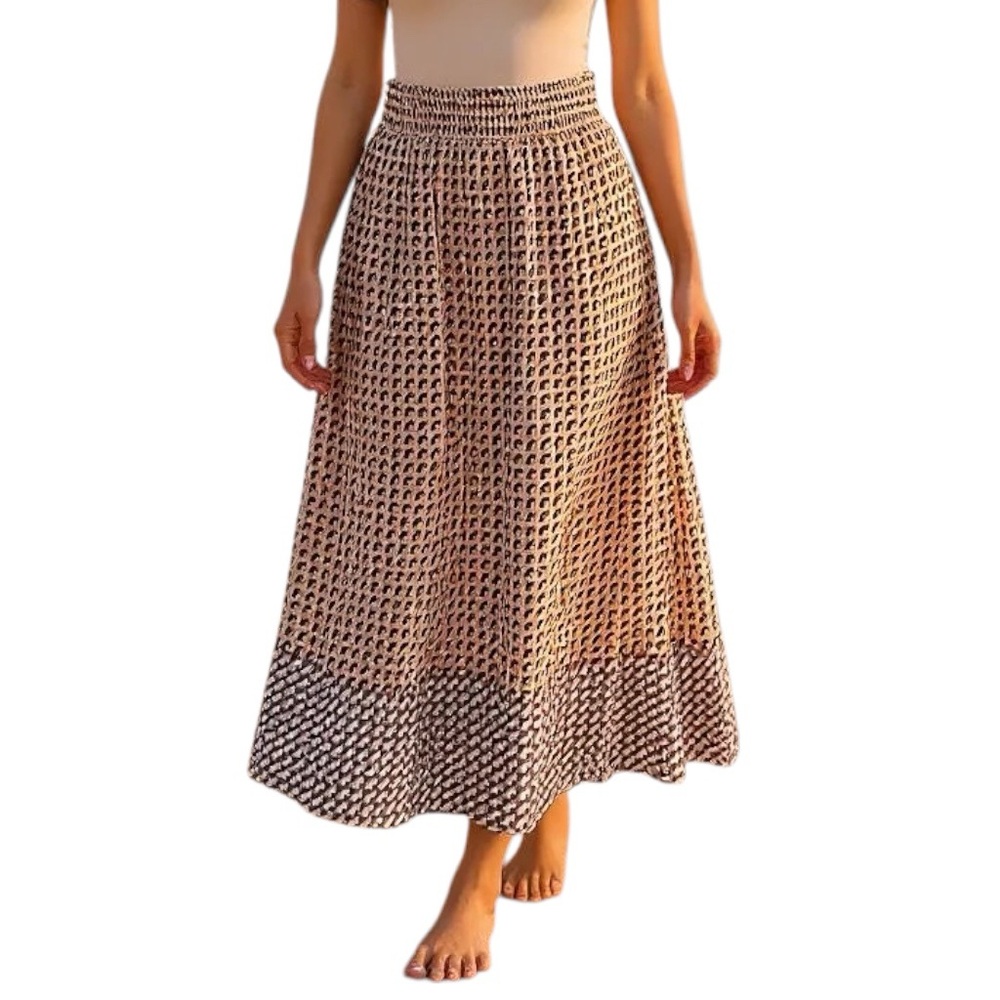 DR2 Nordstrom A-line High-Waist Maxi Skirt with Geometric Print Boho Office